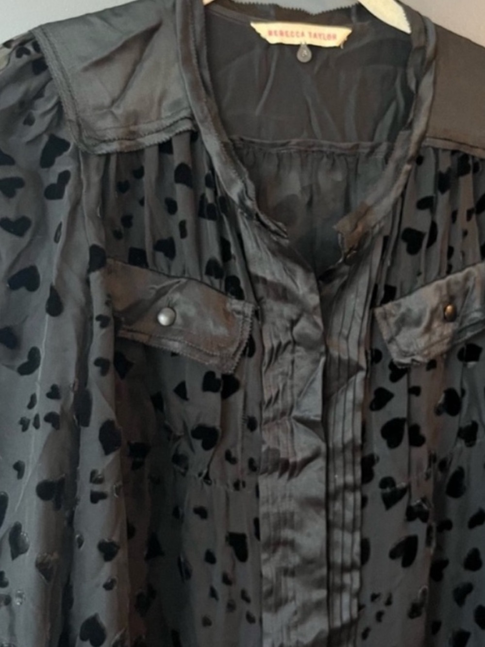 Rebecca Taylor Silk & Velvet Heart Button Down Shirt - Picture 3 of 8